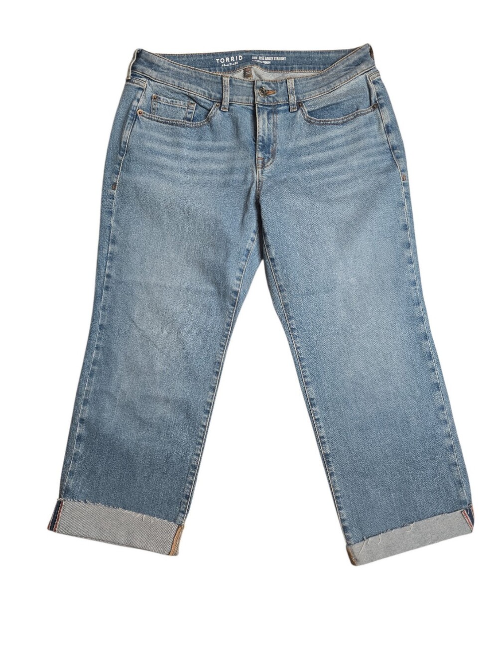 Torrid Low Rise Baggy Straight Jeans 12R Cuffed Wide Leg Medium Wash